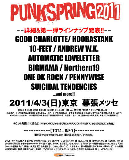 【GOOD CHARLOTTE、HOOBASTANK】PUNKSPRING2011 第一弾発表！！