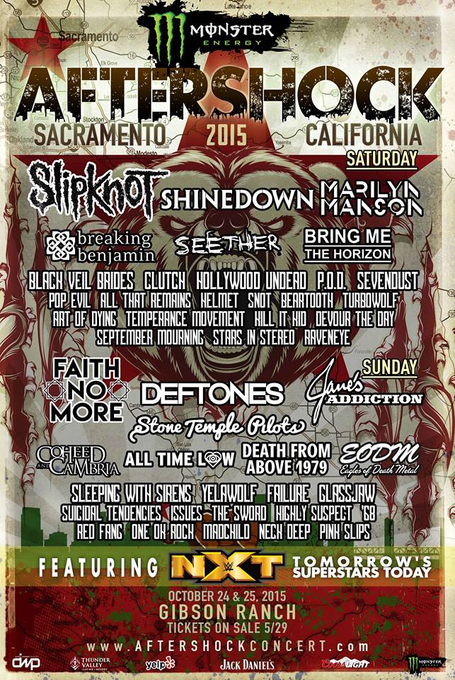 Slipknot Marilyn Manson 日本からone Ok Rockも 10月に開催される米カリフォルニア最大級のフェス Monster Energy Aftershock 15 の出演者発表 激ロック ニュース