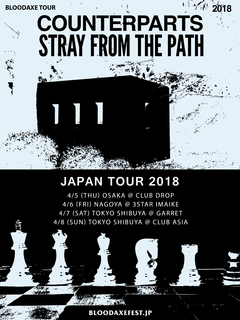 NYハードコア・バンド STRAY FROM THE PATH＆カナダ出身叙情系ハードコア・バンドCOUNTERPARTS、4月に東名阪で来日公演開催決定！