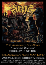 ジャパニーズ・メタルの雄 SURVIVE、9/12に20周年記念のニュー・アルバム『Immortal Warriors』リリース決定！9/17に20周年記念ワンマン・ライヴ開催も！