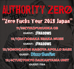 USアリゾナ州のメロディック・パンク・バンド AUTHORITY ZERO、11月より行うジャパン・ツアーのゲスト・バンドにDizzy Sunfist、SHADOWS決定！