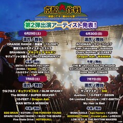 10-FEET主催"京都大作戦"、第2弾アーティストにホルモン、SiM、WANIMA、Dragon Ash、Crystal Lake、G4N、SHANK、EGG BRAINら12組発表！