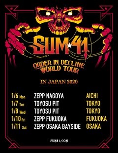 SUM 41、来年1月に待望の単独来日公演を東名阪福で開催決定！