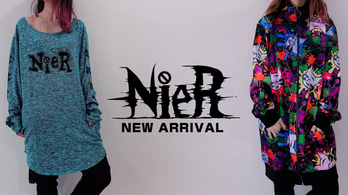 NieR (ニーア)より、フロントと背中に大きくNieRちゃんのイラストがプリントされたロンTや、特殊なプリント方法でキラキラとしたデザインが映えるジャケットなど新作一斉入荷！