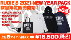 RUDIE'S (ルーディーズ)2021 NEW YEAR PACKの販売開始！コーチジャケット、プルオーバーパーカー、ロンT、トートバッグ、マスクの5点が必ず封入！
