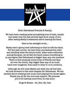 ZEBRAHEAD、Matty Lewis（Vo/Gt）が脱退。バンドは新たなステージに向けて活動継続、2022年には延期になった日本ツアーも予定
