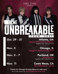 ACME、2年ぶりアメリカ・ツアー"Unbreakable Tour 2021"今秋開催決定！