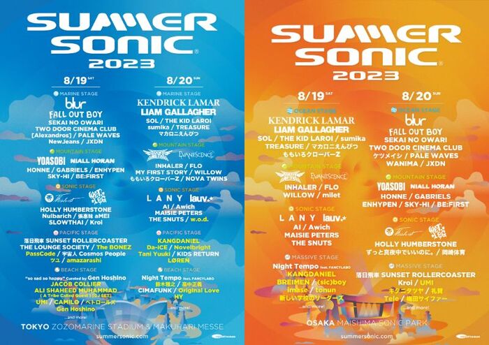 "SUMMER SONIC 2023"、第5弾追加アーティスト＆ステージ別ラインナップ発表！The BONEZ、PassCode、(sic)boyら出演決定！