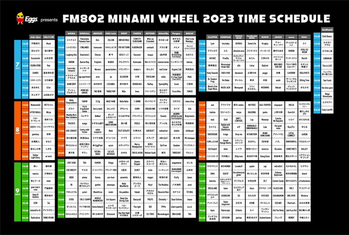 "Eggs presents FM802 MINAMI WHEEL 2023"、タイムテーブル発表！
