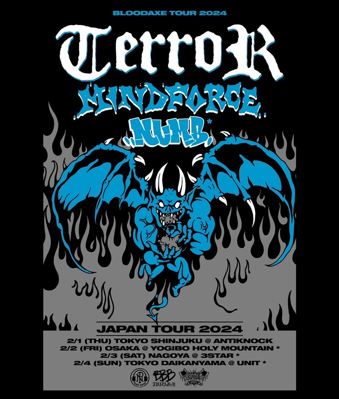 TERROR、"BLOODAXE TOUR"にて5年ぶり再来日決定！来年2月に東名阪回るジャパン・ツアー開催、初来日のMINDFORCE＆日本からNUMBが帯同！