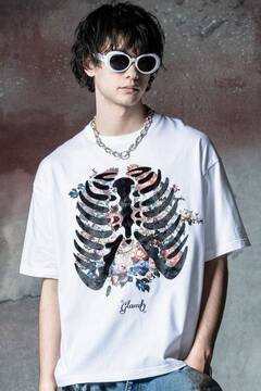 【予約商品】glamb(グラム)GB0324/CS03 : Skelton Flower T-Shirt / スケルトンフラワーTシャツ - White