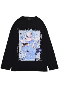 寝田ルネ×PSYCHO NATION(サイコネーション) ゲーマーL/S TEE BLACK