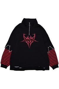 PSYCHO NATION (サイコネーション) レイヤーダメージハーフZIP BLACK×RED