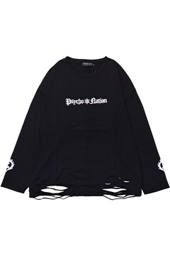 PSYCHO NATION (サイコネーション) クロス箔ダメージTEE BLACK×オーロラ