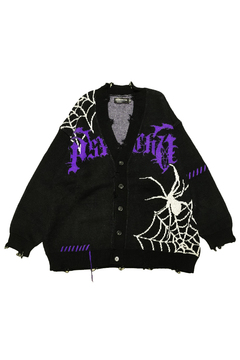 スパイダー ニット カーディガン BLACK×PURPLE