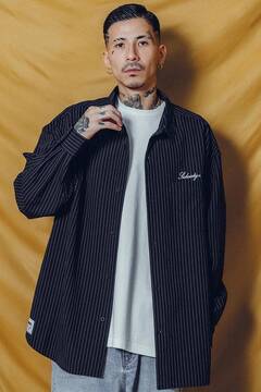 Subciety (サブサエティ) WOOL-LIKE LOOSE STRIPE SHIRT BLACK