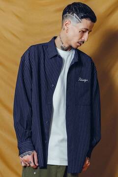 Subciety (サブサエティ) WOOL-LIKE LOOSE STRIPE SHIRT NAVY