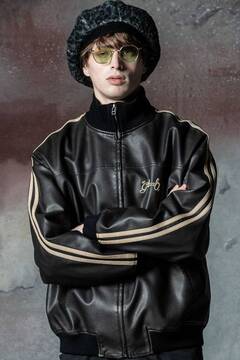 Synth Leather Track Jacket Black