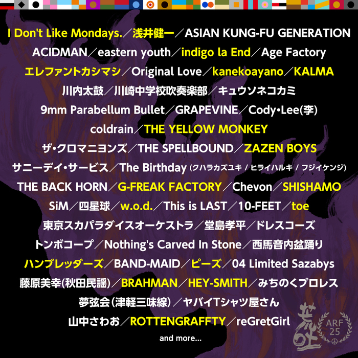 "ARABAKI ROCK FEST.25"、第2弾出演アーティストでHEY-SMITH、ROTTENGRAFFTY、BRAHMAN、G-FREAK FACTORY等発表！