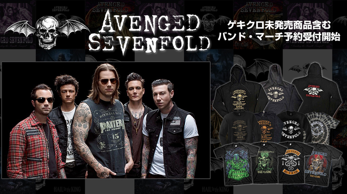 AVENGED SEVENFOLD、ゲキクロ初となるバンド・マーチ予約受付を開始！バンドTシャツを中心にパーカーやビーニーを含む全54アイテムが登場！ご予約は4/1(火)23:59まで！