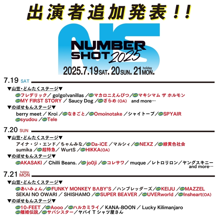 "NUMBER SHOT2025"、第2弾出演アーティストでマキシマム ザ ホルモン、10-FEET、UVERworld、SPYAIR、MY FIRST STORY等発表！