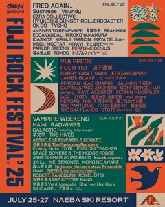 "FUJI ROCK FESTIVAL'25"、第4弾ラインナップでPERFUME GENIUS、Robert Randolph、PIPERS（RED HOT CHILLI PIPERS）等6組決定！