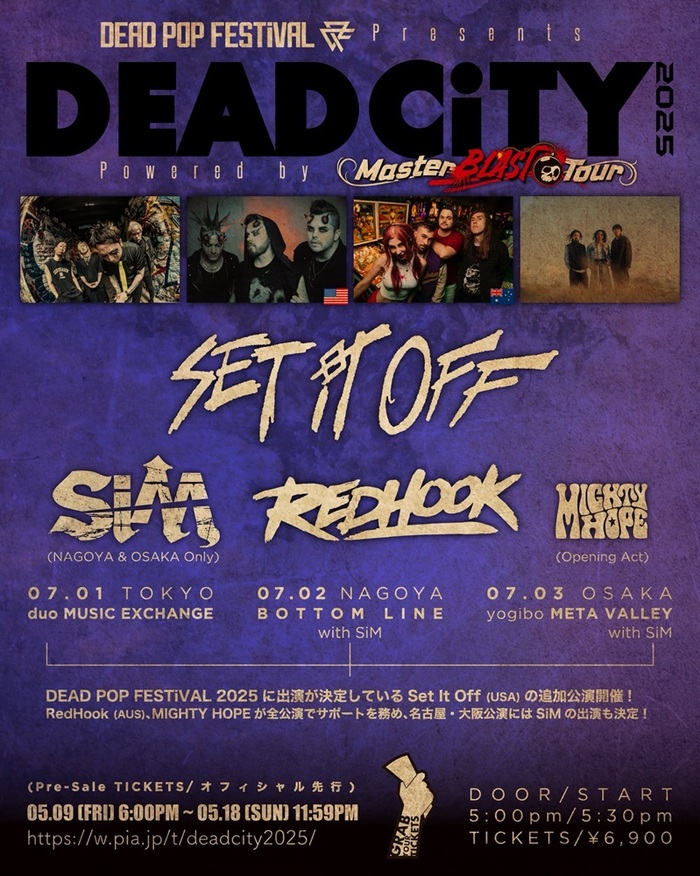 "DEAD CiTY"今年も開催！"DEAD POP FESTiVAL 2025"出演のSET IT OFFに加え、全公演サポートにREDHOOK ＆ MIGHTY HOPE、名阪公演にはSiMも出演！