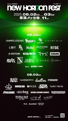 "Sammy presents NEW HORIZON FEST"、第4弾アーティストでHYDE、SiM、RIZE、ASH DA HERO、Good Grief、KALA等発表！