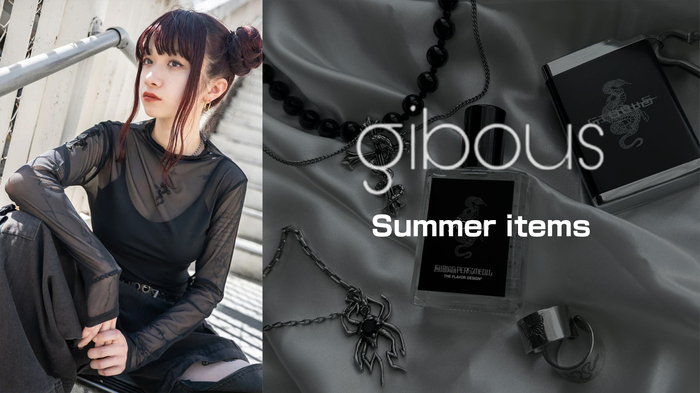 サブカル・ストリート・ブランドの新鋭gibous(ギボス)から新作続々入荷中！好評につき即完したシアー・トップスがサイズ展開を追加して再入荷！小物入れとしても活用できる携帯灰皿などアクセサリー類も充実のラインナップ！