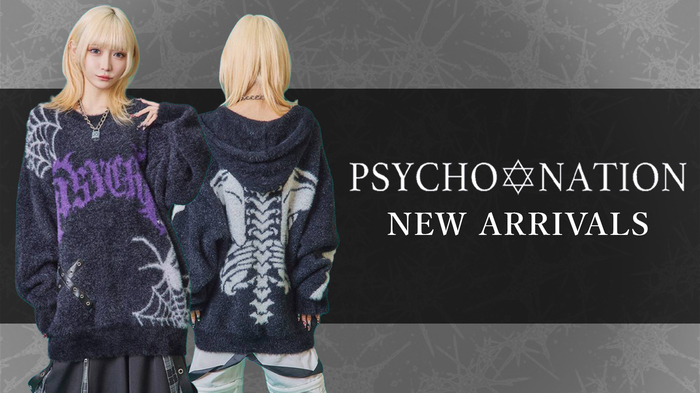 ダークでジェンダーレスなパンク・ファッション・ブランドPSYCHO NATION(サイコ・ネーション)より、秋の新作入荷！パンクなデザインながら長い毛足で柔らかい着心地のパーカーとニットが登場！