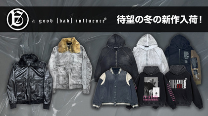 A Good Bad Influence(ア・グッド・バッド・インフルエンス)より、冬の新作が入荷！クロコダイル柄、サメ柄の型押しでそれぞれ異なる雰囲気を演出する、2種のレザー・ジャケットが新登場！