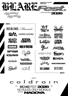 coldrain主催"BLARE FEST. 2026"、タイムテーブル公開！ワンオク、ヘイスミ、10-FEET、ホルモン、MEMPHIS MAY FIRE、HOUSE OF PROTECTION等出演！