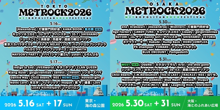 "METROCK2026"、最終出演アーティストで氣志團、WEST.、NEWS発表！
